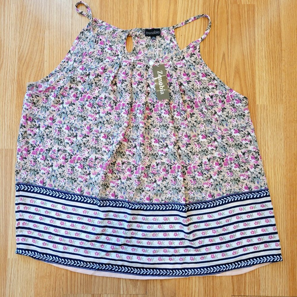 Zenobia 3XL Tank in flower pattern with bottom stripe detail, NWT!